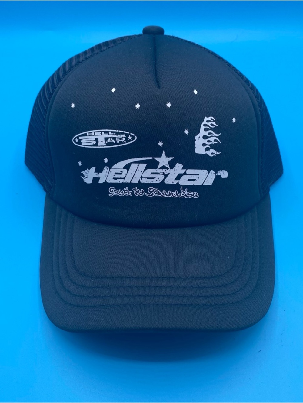 Hellstar Black Trucker Hat with White Print
